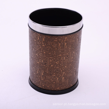 Design abstrato PU coberto Open Top Brown Waste Bin (A12-1903R)